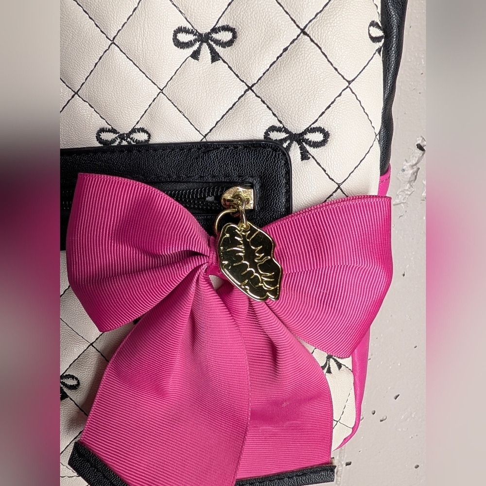 Luv Betsey Johnson Bow Backpack Pink Quilted Coquette Vegan Leather - Picture 4 of 16